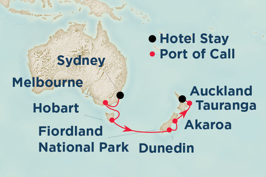 Australia and New Zealand Diamond Princess Cruise Map