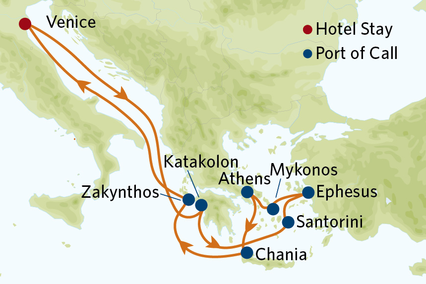 Map for 12 Night Greek Isles Value Inclusive Package