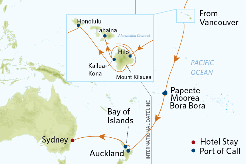 Transpacific Cruise Package from Vancouver to Hawaii and Tahiti to Sydney