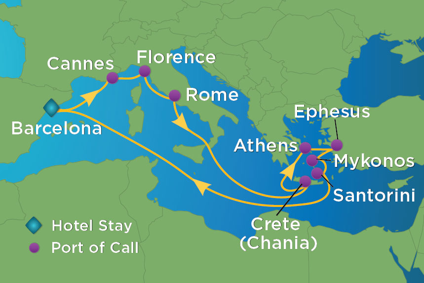 Map for 14 Night Greek Isles Value Inclusive Package